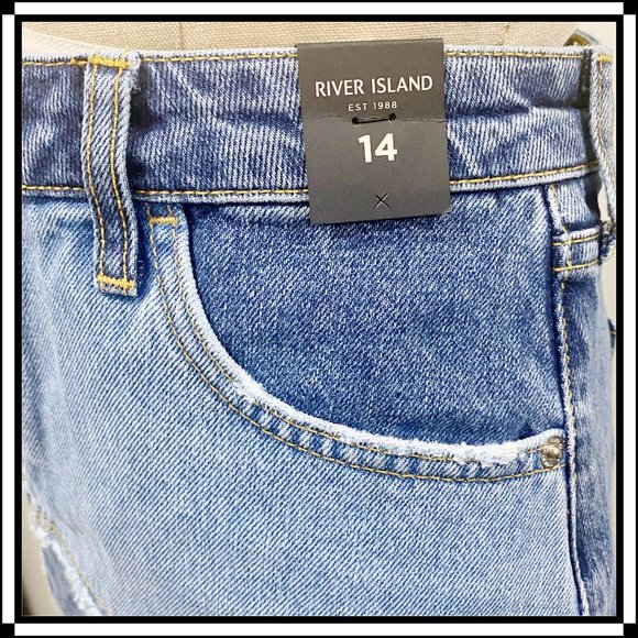 RIVER ISLAND Patchwork Denim A-Line Mini Skirt - US 10 - Picture 5 of 10